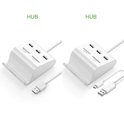 Ugreen UG30344US156TK 1M màu Trắng Bộ chia HUB USB 3.0 sang 3 USB 3.0 + đọc thẻ TF SD MS M2 có khay đỡ hỗ trợ nguồn 5V - HÀNG CHÍNH HÃNG
