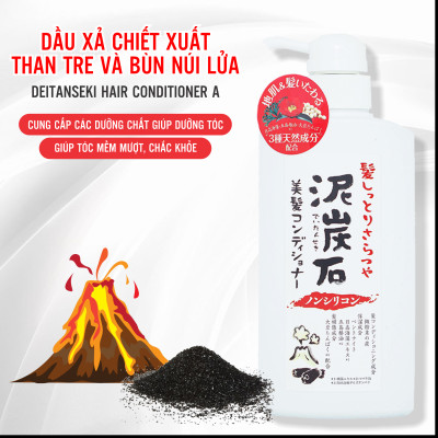 Dầu Xả Phục Hồi Tóc Chiết Xuất Than Tre Và Bùn Núi Lửa Pelican Deitanseki Hair Conditioner (Chai 500 mL)