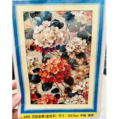 Tranh thêu kín chữ thập Hoa cẩm tú cầu 6495, kích thước 50 x 76 cm