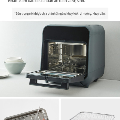 Lò nướng chân không kết hợp chức năng hấp Lock&Lock EJF693GRY Steam Air Fryer Oven (12.5 Lít) - Hàng chính hãng