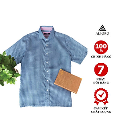 Áo sơ mi cộc tay nam Aligro form customfit màu xanh hoa  ALGS-C88