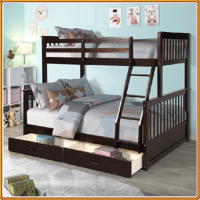 Giường 2 tầng Tundo màu nâu kèm 2 hộc kéo 1m/1m4