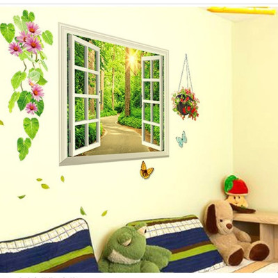 Decal dán tường Cửa sổ con đường xanh (58 x 103 cm)