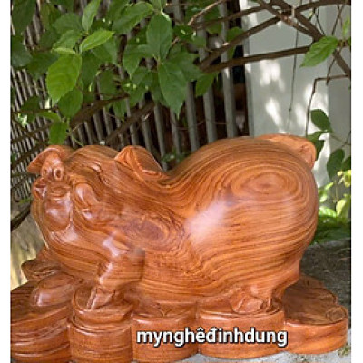 Tượng con heo (lợn ) phong thủy cầu tài lộc bằng gỗ  hương đá kt 30cm 