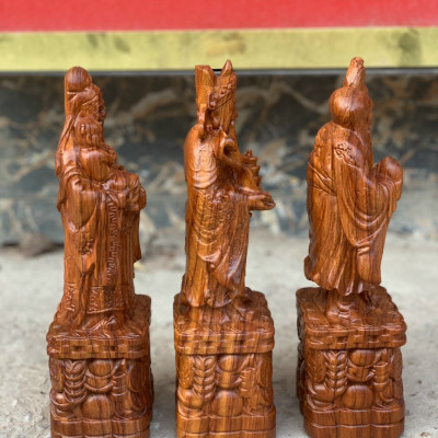 Bộ tam đa phúc lộc thọ dáng nưng gù gỗ hương đá kt 60×18×15cm