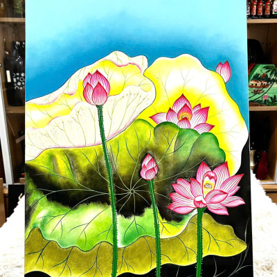 Tranh Sơn Mài - HOA SEN | Size 40x60 cm | Thanh Tịnh – Trang Nhã – Nghệ Thuật Truyền Thống