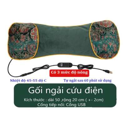 Gối Ngải Cứu Điện Làm Nóng MassageVai Gáy Cổ Hương Thơm Tự Nhiên Từ Thảo Dược Giảm Đau Mỏi