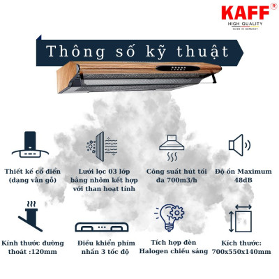Máy hút mùi vân gỗ KAFF KF-700W - Hàng chính hãng