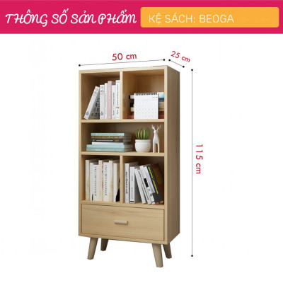 Giá sách bằng gỗ kết cấu chắc chắn SMLIFE Beoga