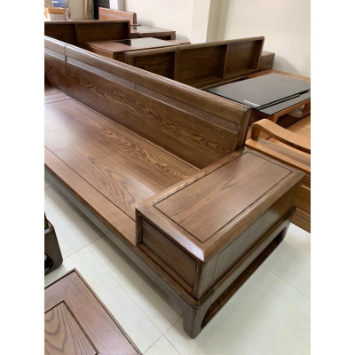 Bàn ghế sofa gỗ tiếp khách kiểu dáng chữ L chân Hươu