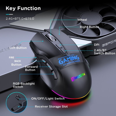 Chuột Led Gaming Không Dây W10 Đa kết nối Bluetooth 5.0 + Usb 2.4G Pin sạc TypeC cho máy tính laptop hàng nhập khẩu