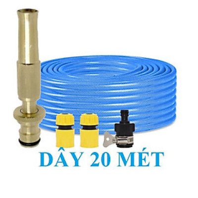 ️ Bộ dây vòi xịt nước rửa xe, tưới cây , tăng áp 3 lần, loại 20m 206701-1 đầu đồng,cút,nối đen + đai
