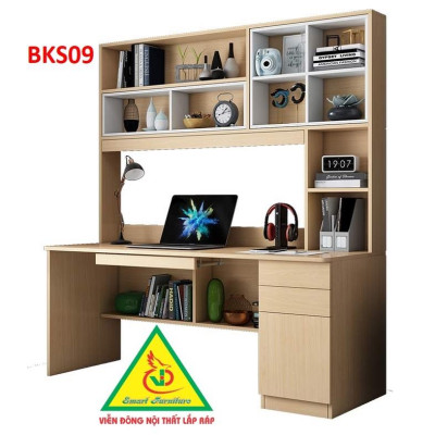 Bàn làm việc, bàn học khung sắt mặt gỗ BKS09 - Nội thất lắp ráp Viendong Adv