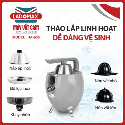 Máy vắt cam công nghiệp Ladomax Ha936 - công suất 860W - Moto đồng - có linh kiện thay thế - Hàng chính hãng