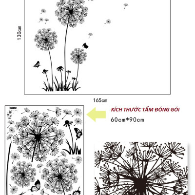 Decal dán tường Hoa bồ công anh đen AmyShop DH003 - 2 bộ (130 x 270cm)