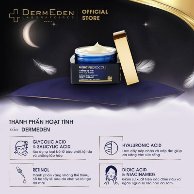 Kem dưỡng ẩm chống lão hóa da, giảm nám tàn nhang DERMEDEN Night Cream Retinol 1% + Niacinamide 5% 50ml