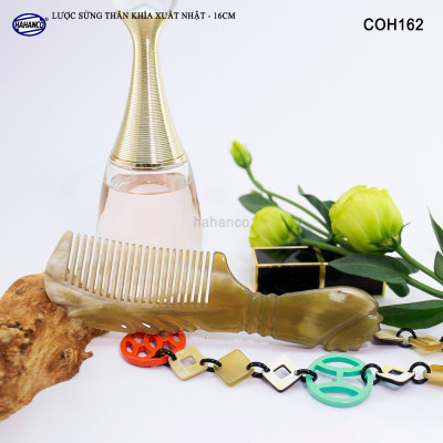 Lược sừng xuất Nhật (Size: M- 16cm) COH162 - Lược chuôi khía họa tiết đẹp - Chăm sóc tóc