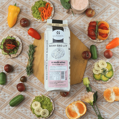 Bánh gạo lứt GUfoods vị Muối hồng - Không chiên dầu, Không đường, Lành mạnh, Phù hợp Eat clean, Ăn vặt healthy, Thực dưỡng, Tập gym, Thuần chay