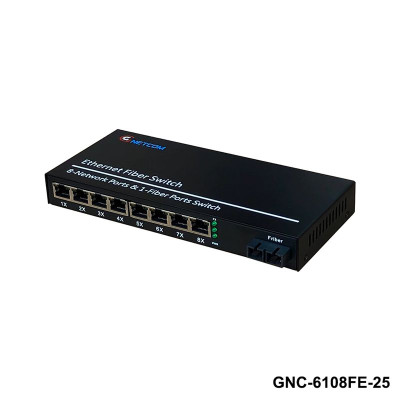 Bộ chuyển đổi quang điện  POE 8xJ45 10/100M kèm cổng  SC 1 sợi GNETCOM GNC-6108FE-25B - Hàng Chính hãng