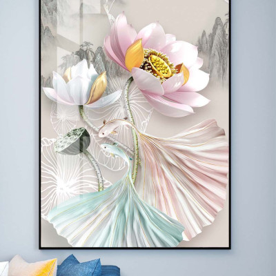 Tranh treo tường phòng khách phòng ngủ bóng kiếng pha lê Hoa sen nghệ thuật BK_0052
