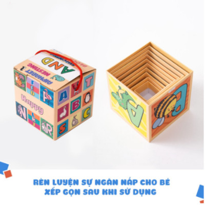 Tháp xếp chồng, đồ chơi hình khối cho bé. Nuôi dưỡng khả năng tư duy, gồm 10 hộp cho bé 1 - 7 tuổi