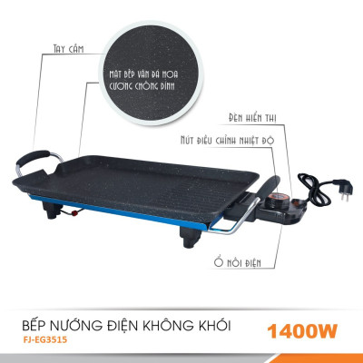 Bếp nướng điện không khói Fujika FJ-EG3515 men chống dính vân đá, công suất 1400W, màu ngẫu nhiên-hàng chính hãng