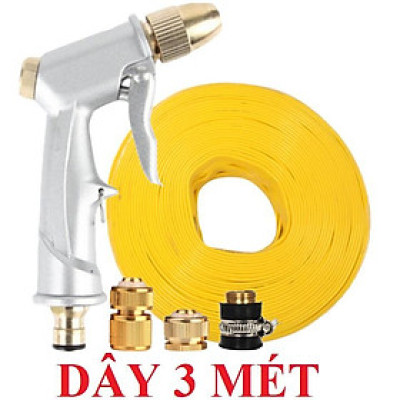 ️ Bộ dây vòi xịt nước rửa xe,tưới cây ,tăng áp 3 lần,loại 3m, 5m 206701 đầu đồng,cút đồng+ móc khoá