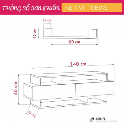 Kệ tivi gỗ cho phòng ngủ SMLIFE Tobias