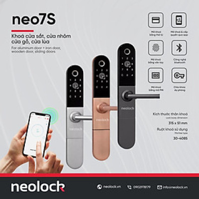 Khóa cửa vân tay thông minh cao cấp - Giải pháp dành cho cửa nhôm xingfa, mở qua APP, thẻ từ, cấp mã mở khóa từ xa Neolock - NEO7S