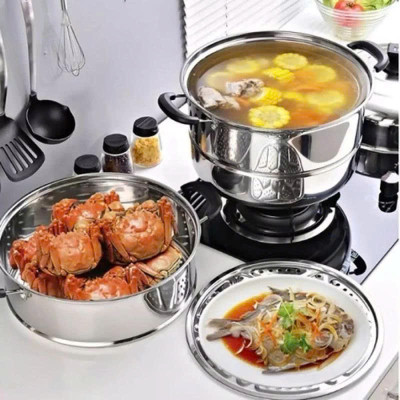 Nồi Hấp Inox 3 Tầng Siêu To 28CM Dùng Cho Cả Bếp Từ Và Bếp Ga, Nồi Hấp Bánh Bao Bánh Flan Hấp Thức Ăn Tặng Kèm Xửng Hấp - HÀNG CHÍNH HÃNG MINIIN