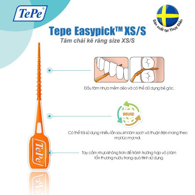 Tăm chải kẽ răng Tepe size XS-S màu cam EasyPick (Vỉ 12 cây kèm hộp)