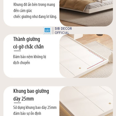 Giường Ngủ Tatami Tối Giản Hiện Đại Màu Trắng Có Đèn LED SIB Decor GN30