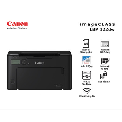 Máy in laser đen trắng Canon LBP122DW (A4/A5/ Đảo mặt/ USB/ WIFI) - Hàng chính hãng