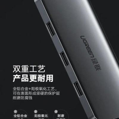 Ugreen UG50319CM163TK Bộ chuyển đổi TYPE C sang 3 USB 3.0 + HDMI + VGA + hỗ trợ nguồn TYPE C - HÀNG CHÍNH HÃNG