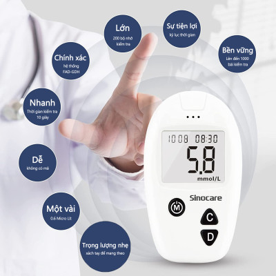 Máy Đo Đường Huyết Safe Accu Chính Hãng Sinocare Tặng Kèm 50 Que Thử+50 Kim Chích Máu