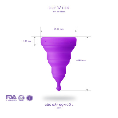 Cốc nguyệt san gấp gọn Z Cup cỡ L (25ml) Cup Yess chính hãng, an toàn, nhỏ gọn, siêu tiện lợi