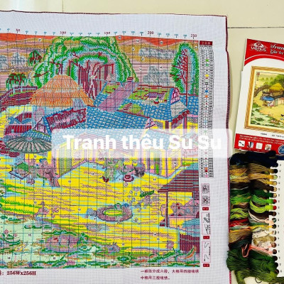 Tranh thêu kín Quê nhà an nhàn vs8066, kích thước 65 x 65 cm
