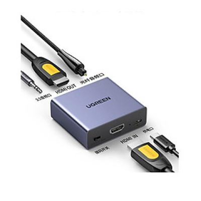 Bộ chia âm thanh hình ảnh HDMI với cổng quang OPTICAL + 3.5mm 4K @ 30Hz Ugreen 60649 CM531 Hàng chính hãng