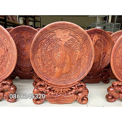 Đĩa khắc trống đồng đông sơn phong thủy trang trí phòng khách kt 40×3.5cm + chân đế cao 10cm=tổng cao 51cm  