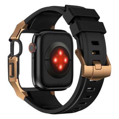 Ốp Case Vỏ Thép Không Gỉ bảo vệ tích hợp dây đeo Fluororubber cho Apple Watch Series 4/5/6/7/8/9/SE1,2 Size 44mm/45mm - Hàng Chính Hãng