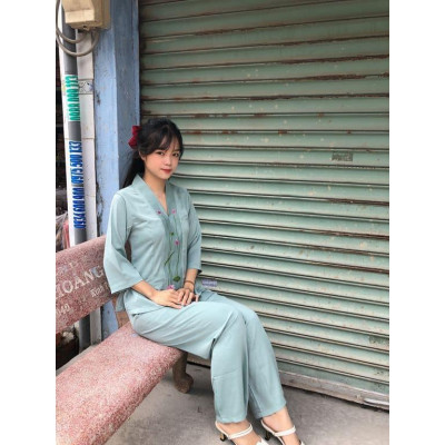 Đồ Lam Đi Chùa Bà Lai Lụa Pháp Cao Cấp