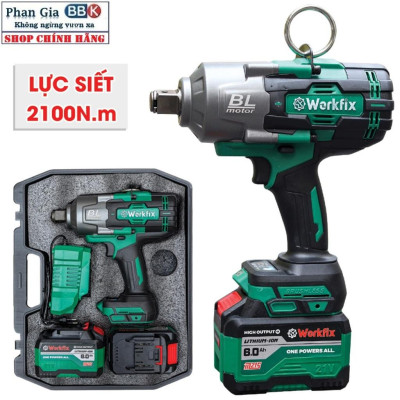 Máy Bắn Bulong WORKFIX WF-IW2100N Auto Stop Không Chổi Than, Lực Siết 2100N.M Mở Vặn Ốc Xe Tải, Ô Tô