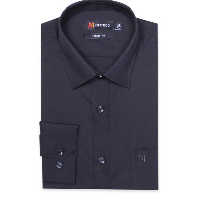 Áo sơ mi nam tay dài form tailor đen trơn Khatoco A1MD360T1-CNDE003-2501-D
