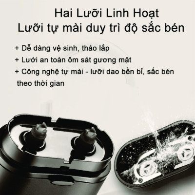 (Tặng kèm 2 lưỡi cạo thay thế) Máy cạo râu mini 2 lưỡi tự mài độ bền cao, sạc điện 220v trực tiếp dễ dàng tiện lợi Hàng Nhập Khẩu