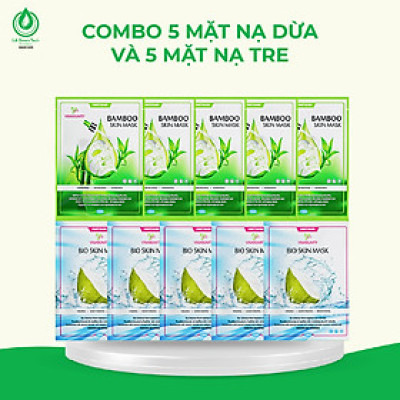 Combo 5 Mặt nạ tre và 5 Mặt nạ sinh học dừa BESKINATY Hàn Quốc cấp ẩm làm dịu da