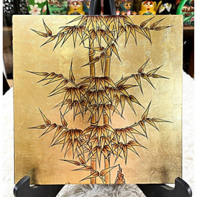 Tranh sơn mài - CÀNH TRÚC - Nền dát vàng/ bạc độc đáo, sang trọng( không kèm khung)