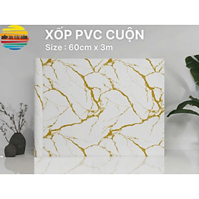 Cuộn Xốp PVC Đá Trắng Chỉ Vàng Sẵn Keo 0.6m*3m Dày 3mm