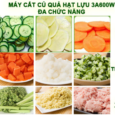 Máy thái rau củ quả đa năng 3A600W - Cắt hạt lựu, sợi, lát, băm nhỏ - Hàng Chính Hãng