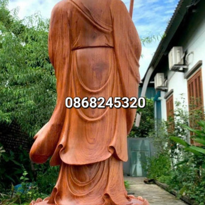 Tượng phật địa tạng vương bồ tát bằng gỗ hương đá kt cao 60×23×21cm 
