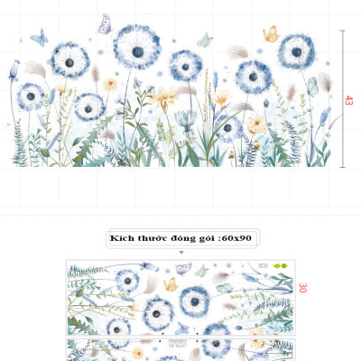 Sticker Giấy Dán Tường Decal Dán tường Tranh Dán Tường Trang Trí Tường Mẫu Hoa Bồ Công Anh ZDB-2272
